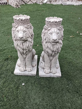 Load image into Gallery viewer, Copy of Pair of Stone Statue Lions  With Crown Ornament Reconstituted Stone Natural Stone
