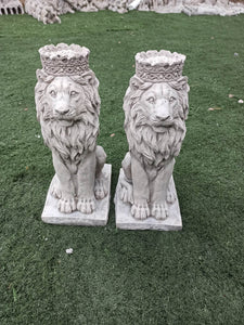 Copy of Pair of Stone Statue Lions  With Crown Ornament Reconstituted Stone Natural Stone