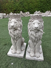 Load image into Gallery viewer, Copy of Pair of Stone Statue Lions  With Crown Ornament Reconstituted Stone Natural Stone
