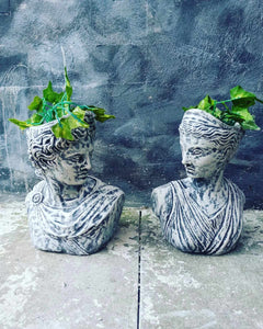 Athena and Apollo  Bust Statue  Flower pot  Lady Greek Goddess Sculpture Stone Garden Ornament Art