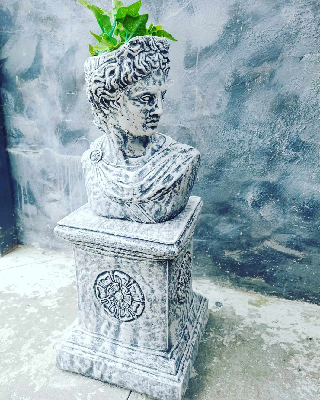 Apollo Bust Statue And Pedestal | Flower pot  Lady Greek God Sculpture Stone Garden Ornament Art
