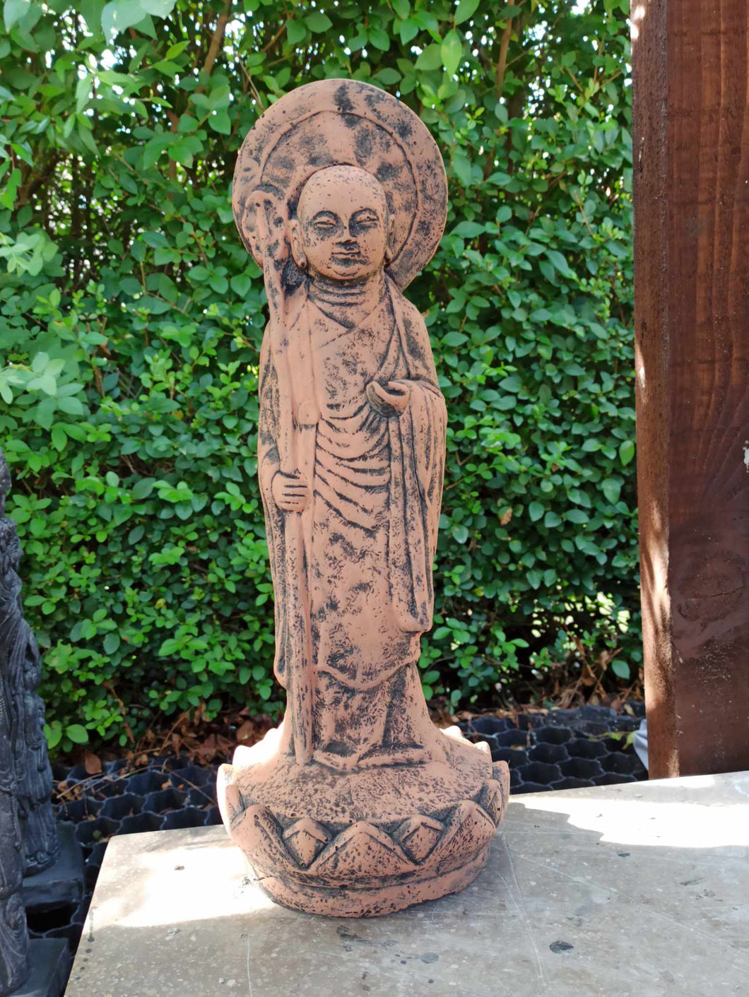 Buddha Tall Stone Statue French Teracotta Garden Ornament Zen Reconstituted Aged Stone Finish