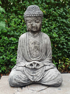 Black Wash Buddha Meditating Stone Statue Garden Ornament Concrete Zen Reconstituted Stone