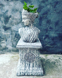 Athena  Bust Statue And Pedestal | Flower pot  Lady Greek God Sculpture Stone Garden Ornament Art