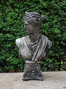 Black Wash Athena Bust Statue | Lady Greek Goddess Sculpture Stone Garden Ornament Art