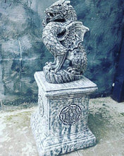 Load image into Gallery viewer, STONE GARDEN DRAGON And Pedestal Gothic Mythical Decor CONCRETE ORNAMENT
