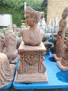 Terracotta Athena  Bust Statue And Pedestal | Flower pot  Lady Greek God Sculpture Stone Garden Ornament Art