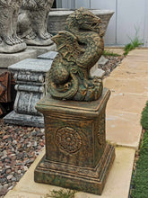 Load image into Gallery viewer, Bronze Gold STONE GARDEN DRAGON And Pedestal Gothic Mythical Decor CONCRETE ORNAMENT
