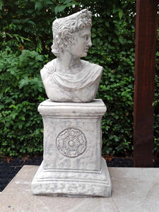 Apollo Bust Statue And Pedestal |Stone Colour Greek God Sculpture Stone Garden Ornament Art