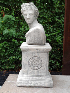 Apollo Bust Statue And Pedestal |Stone Colour Greek God Sculpture Stone Garden Ornament Art