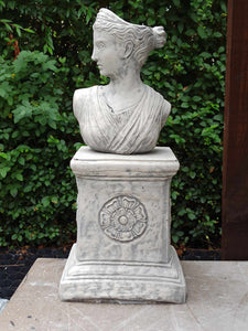 Athena  Bust Statue And Pedestal | Stone Colour Flower pot  Lady Greek God Sculpture Stone Garden Ornament Art