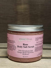 Load image into Gallery viewer, Essential Boutique Rose Body Salt Scrub With Himalayan Pink Salt UK Made 200ml
