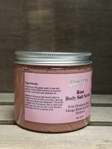 Essential Boutique Rose Body Salt Scrub With Himalayan Pink Salt UK Made 200ml