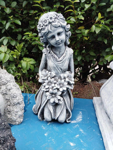 Lady with flowers | Lady Greek Goddess Sculpture Stone Garden Ornament Art