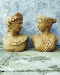 Limestone  Athena and Apollo  Bust Statue  Flower pot  Lady Greek Goddess Sculpture Stone Garden Ornament Art
