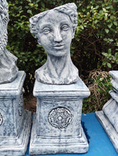 Load image into Gallery viewer, Roman citizens on pedestals concrete planters set stone ornaments pair
