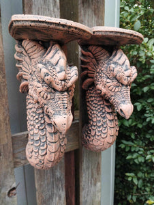 STONE GARDEN DRAGON PAIR CANDLE SHELF WALL PLAQUE HANGING CONCRETE ORNAMENT