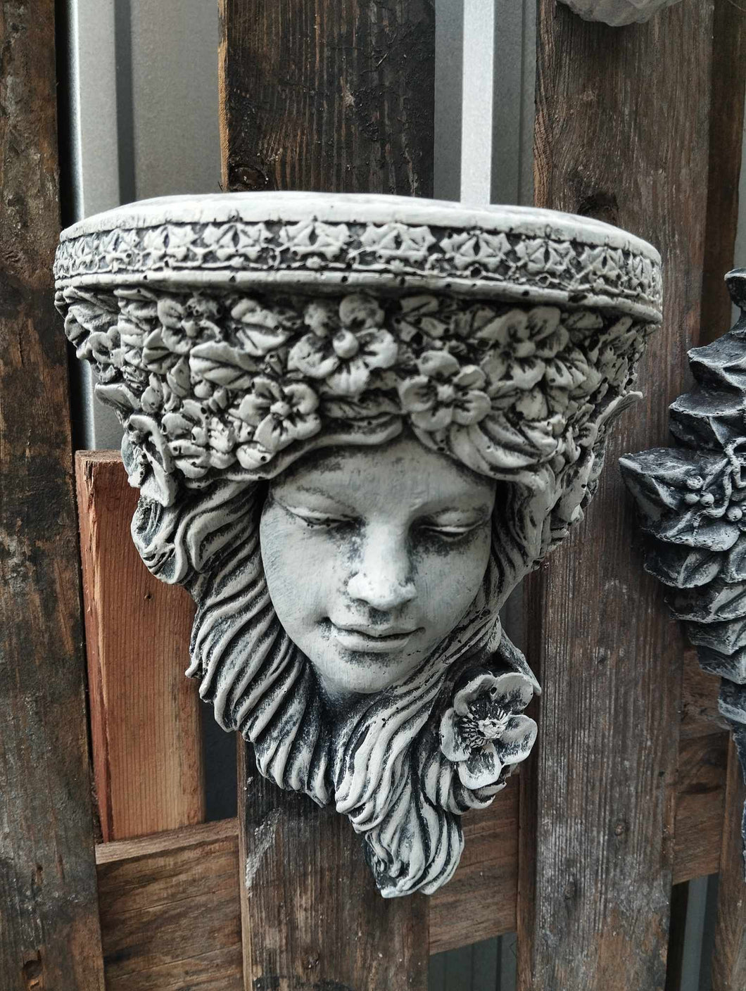 Art Nouveau Lady wall planter holder plaque Garden ornament concrete statue