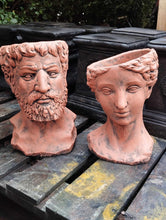 Load image into Gallery viewer, Terracotta Roman citizens concrete planters set stone ornaments pair

