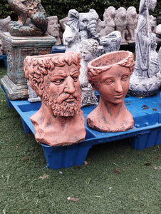 Terracotta Roman citizens concrete planters set stone ornaments pair