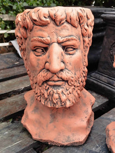 Terracotta Roman citizens concrete planters set stone ornaments pair