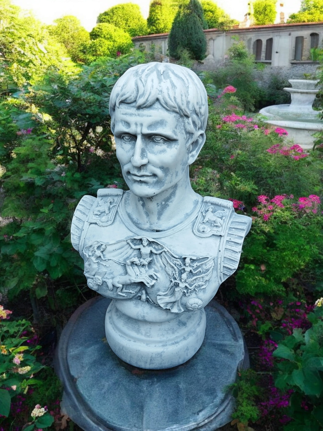 Caesar Stone Garden Statue Bust Concrete Sculpture Roman Empire Statue