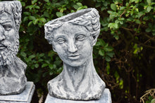 Load image into Gallery viewer, Roman citizens on pedestals concrete planters set stone ornaments pair
