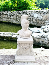 Load image into Gallery viewer, AGED STONE GARDEN SQUARE PLINTH PEDESTAL AND Statue Of A Roman Centurion Set
